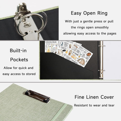 Three Ring Binder with Clipboard, 1 Inch Linen Cover for 8.5" x 11" Paper, 2 Interior Pockets for School and Business