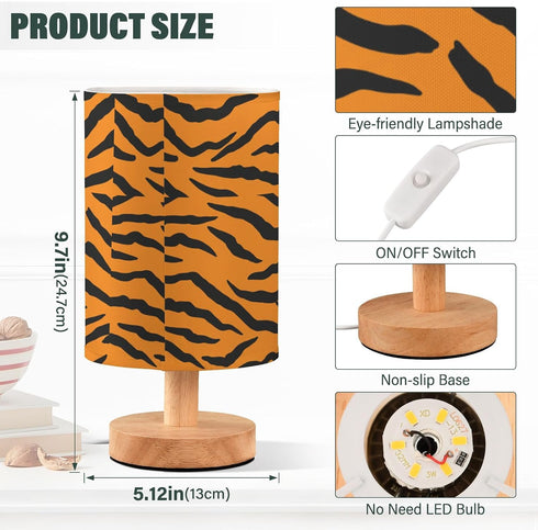 ALAZA Bedside Table Lamp for Bedroom Animal Print Stripe Nightstand LED Light Lamps with USB Port Linen Fabric Shade