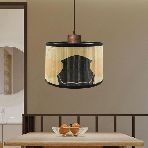 E27 11.8" 11.8" 7.87" 2 Crapyt Drum Wood Lampshade, Round Removable Lamp Cover, Vintage Geometric Pattern Lampshades