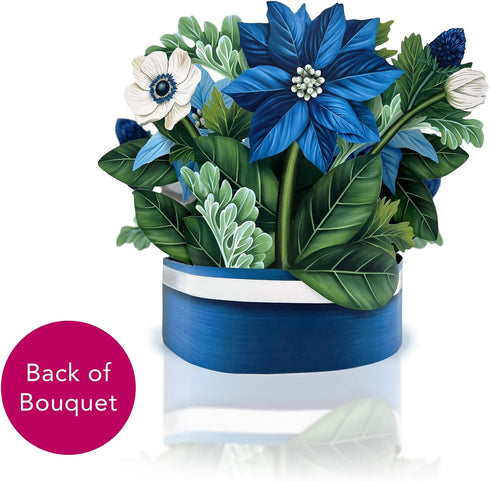 Poinsettia, 10 Inch 3D Freshcut Paper Pop Up Cards, Blue Life Sized Forever Flower Bouquet Popup Greeting Cards