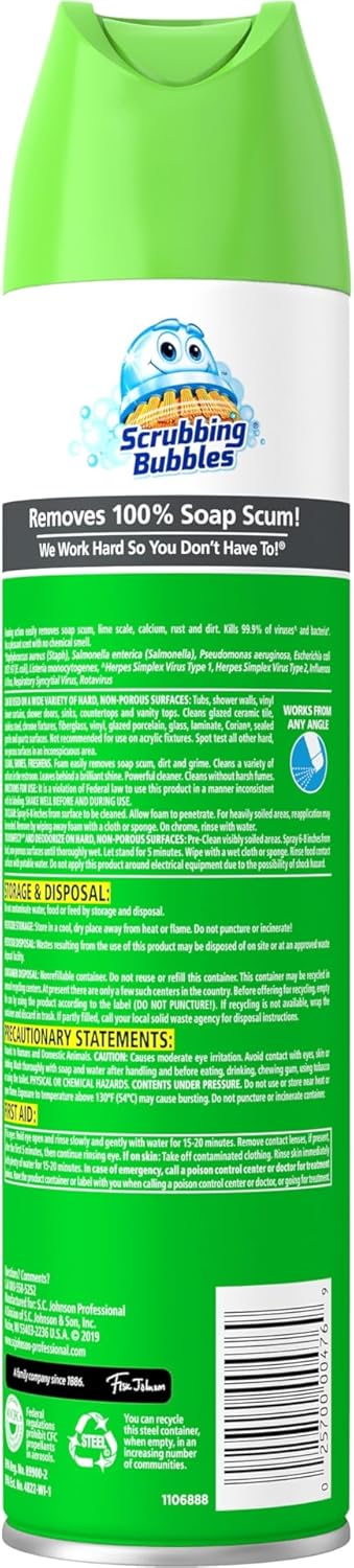 SC Johnson 25 Oz Scrubbing Bubbles Disinfectant Restroom Cleaner Ii, Rain Shower Scent, Aerosol Spray