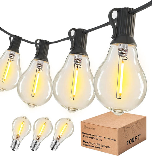 DAMAING Outdoor String Lights 100FT Patio String Lights Waterproof with 43 Shatterproof