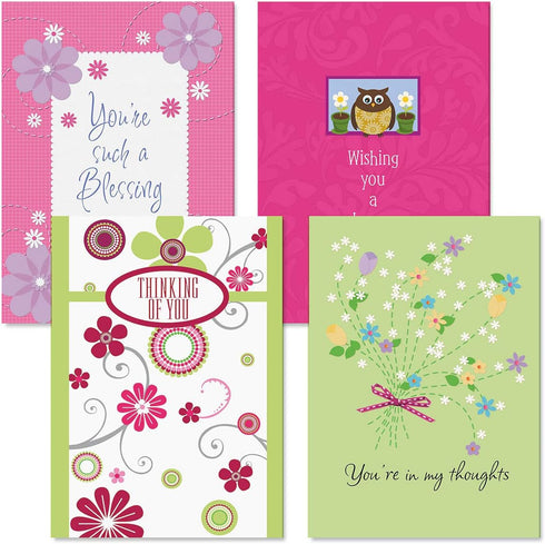 Thinking of You Greeting Cards Value Pack III - Set of 8 (4 Designs) Large 5" x 7" Friendship Cards with Sentiments