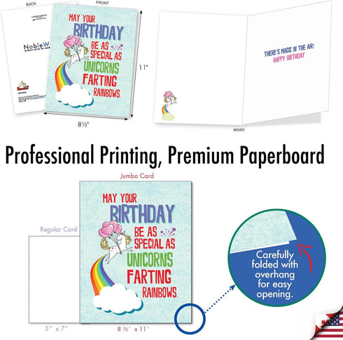 NobleWorks - Unicorns and Rainbows - Funny Magical Animal Birthday Greeting Card with Envelope (Big 8.5 x 11 Inch)