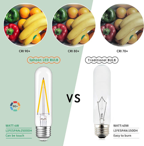 Dimmable Tubular LED Bulb, E26, 2 Pack, T10 T30 Vintage LED Bulbs, 40 Watt Equivalent, 2700K Warm White