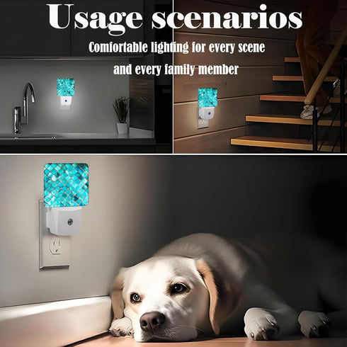 FSHVQKD Turquoise Blue Night Light,Plug Into Wall Decor for Stairway,Hallway,Kitchen,Dusk to Dawn Sensor Nightlights