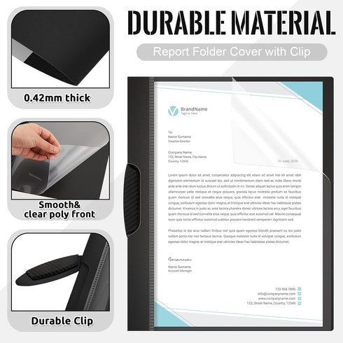 Teling 48 Pcs Clear Report Covers with Clip, Plastic Presentation Folders for Classroom Business Files (Black)