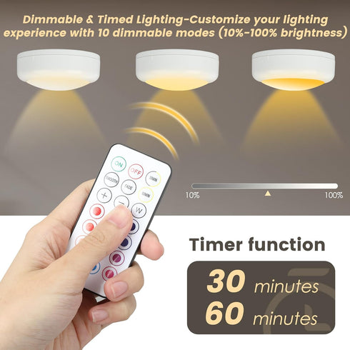 16 Dimmable (3 Pack) RGBW Color Changing Puck Lights with Wireless Remote - Colors Under Cabinet, Battery Powered LED