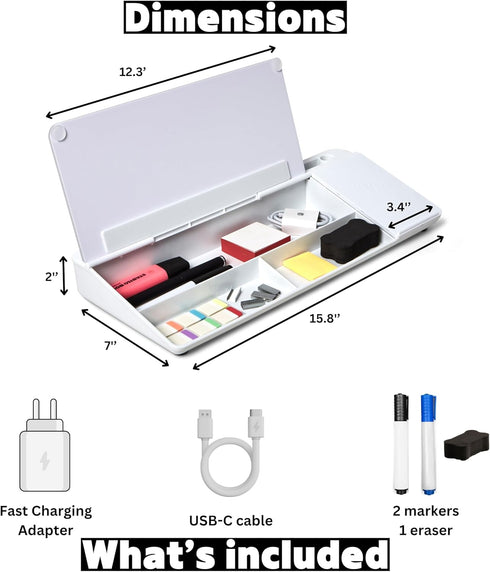 Garood Desktop Whiteboard with Wireless Charger, Fast Charger Desk Organizer, Phone Holder, 15.8 x 7 x 2 inches