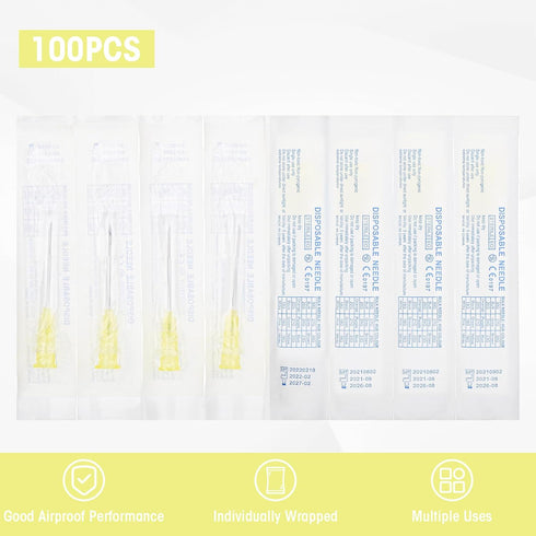 Maydeyy 20 1 Inch 100 Pack Gauge Needle with Caps, Sterile Disposable Luer Lock Lab Accessories Needles, Individually