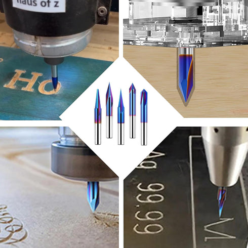 60 1/4" Degree V Groove Router Bit Shank, Sturdy Durable Chamfer Solid Carbide Bit with Nano Blue Coated for CNC