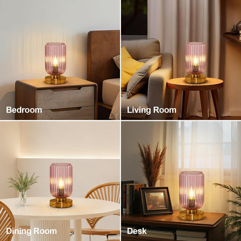 Dimmable Bulb LigthRound Touch Table Lamp for Bedroom, Cordless Bedside Small Table Lamp, Rechargeable Battery Operated