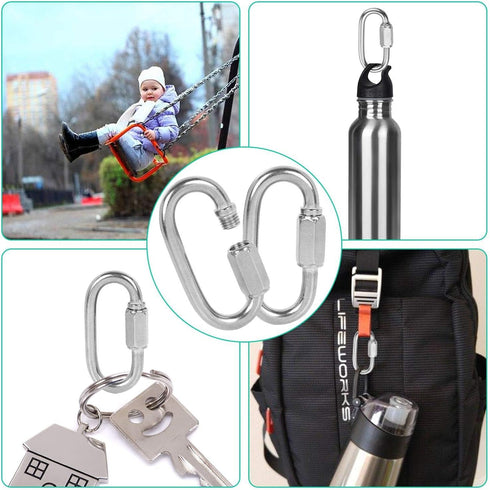 20Pack Quick Link, 3/16” Chain Link with 330lbs Loading, Stainless Steel Locking Carabiner Clip for Dog Leash