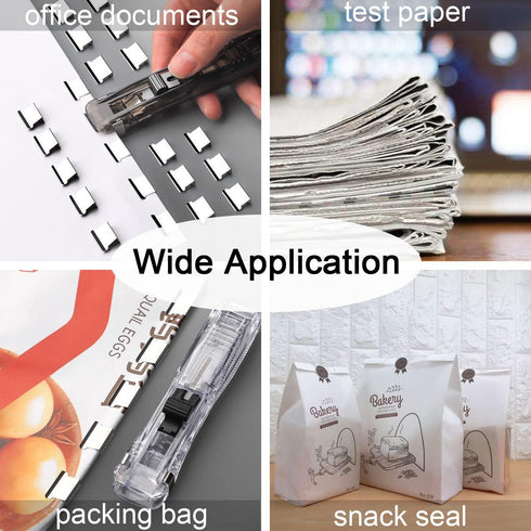 Push Stapler, Binder Clips Paper Clamps Desktop Stapler with 50pcs Reusable Stainless Steel Refill Clips