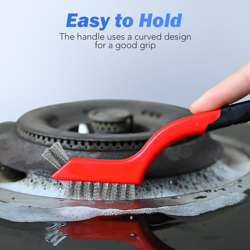 Wire Brush Set, 6 Pcs Brass, Stainless Steel, Nylon Brushes for Cleaning, Curved Handle for Rust Removal