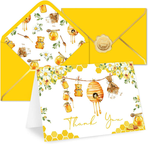 Whaline 50 Pack Little Honey Bee Baby Shower Thank You Cards Boxed