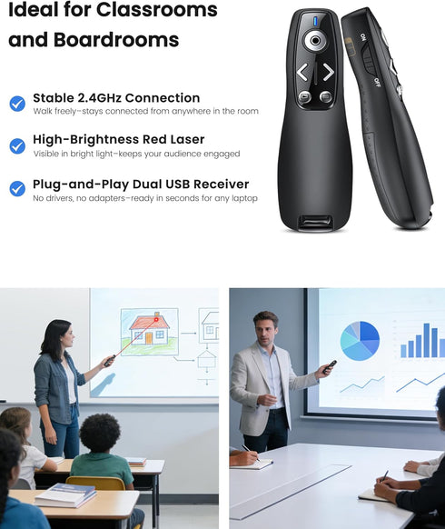 ELISWEEN Presentation Clicker Wireless Presenter Remote for PowerPoint, Powerpoint Clicker with Volume Control