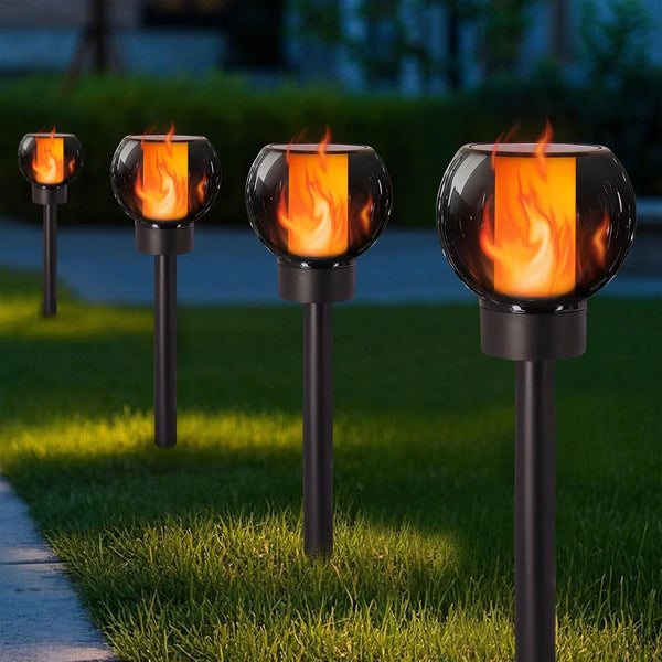Dynaming 4 Pack Solar Torch Lights Outdoor, Flickering Flame Christmas Pathway Solar
