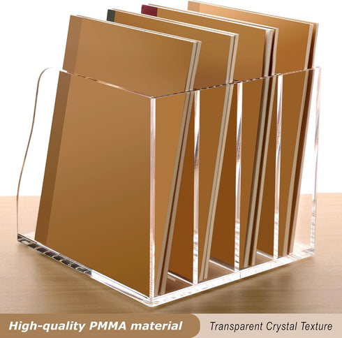SANRUI Acrylic Desk File Organizer, 4 Vertical Compartments Clear Magazine Holder for Office Accessories Organization