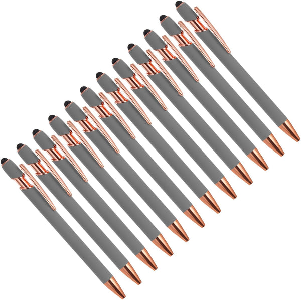 YOKIVE 12 Pcs 2 in 1 Ballpoint Pen with Stylus Tip, Black Ink Metal 1.0mm Medium Point, Great for Touch Screens (Gray)