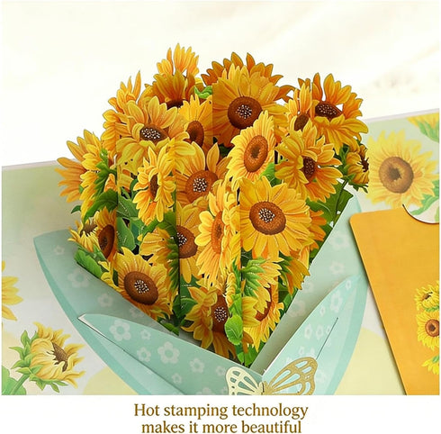 Generic 3D Sunflower Pop Up Card + Crochet Flower Keychain - Mother's Day Pop Up Gift Card for Mom, Grandma, Wife