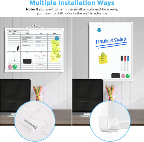 MaxGear Small Weekly Calendar Dry Erase Board, 16"x12" Hanging Double-Sided White Board for Planning, School, Office