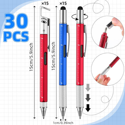 Maitys 30 6 1 Pcs Multi Tool Pens for Father's Day in Screwdriver Multi Function Pens with Level Gauge Stylus Phone