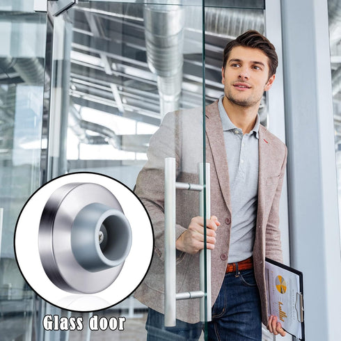 Pangda Concave Wall Door Bumper Stop, Silver Stainless Steel with Gray Round Rubber Protector, 6 Pieces