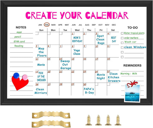 TORASO 18" × 24" Magnetic Dry Erase Calendar Board, Monthly and Weekly Family Planner
