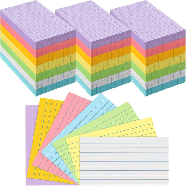 Fainne 2100 Pcs Ruled Index Cards, Assorted Color Note Cards, Lined Flash Cards for Studying