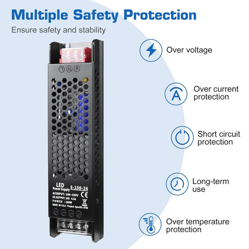 PZETCEIR 24V 150W 6.5A 100-250V 24V Bulbs, LED Driver Slim LED Power Supply, AC to DC Adapter, Constant Voltage
