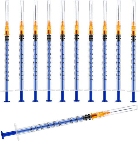 25 Pack 1ml/cc Plastic Syringe with 25Ga and Cap, Individually Sealed Wrapped for Scientific Labs