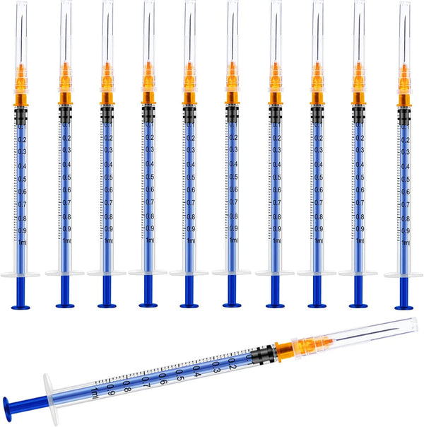 25 Pack 1ml/cc Plastic Syringe with 25Ga and Cap, Individually Sealed Wrapped for Scientific Labs