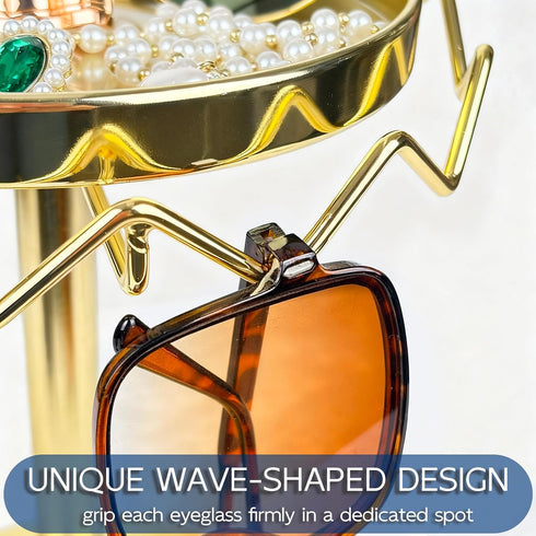 Sunglasses Organizer Rotating Stand, Stainless Steel Eye Glasses Holder with Tray, Eye Glass Display Rack for Table