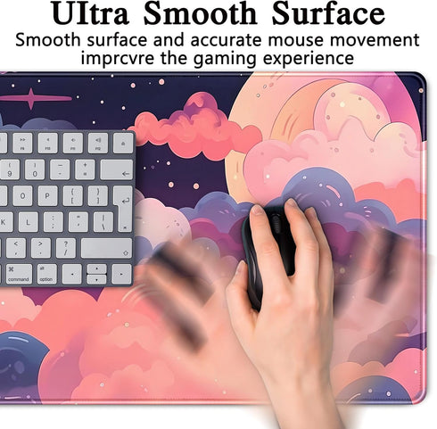 Cute Kawaii Clouds Desk Mat, Pink Purple XXL Large Mouse Pad for Gaming, Laptop, Computer Keyboard, Desk Decor 31.5''X