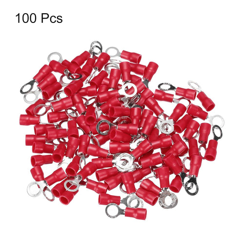 uxcell 100 Pcs Insulated Ring Wire Connector, Electrical Crimp Terminal 22-16 AWG for Electrical Projects, Red