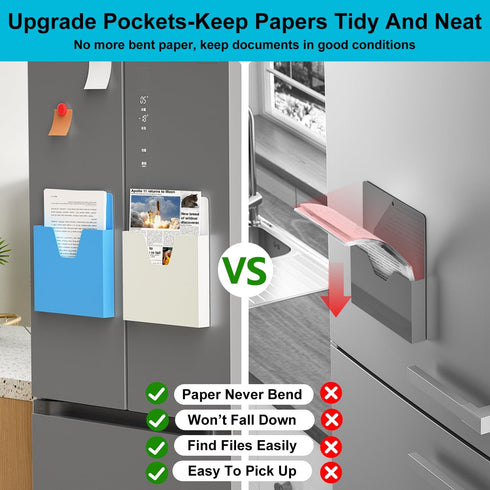 MFTEK Magnetic File Holder - 6 Pockets Paper Holder, Hanging File Organizer Magazine Rack for Office Supplies Storage