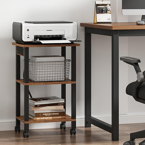 TUTOTAK 3 PS02BB001 Tier Printer Stand, Rolling Printer Cart with Power Outlets and USB Ports, Mobile Printer Table