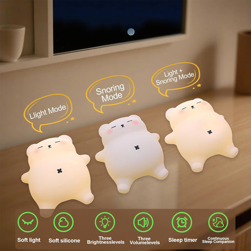 FRDEV 3-Level Dimming, 30-Min Tummy, Bear Night Light for Nursery, Rechargeable Soft Silicone Baby Night Lamp