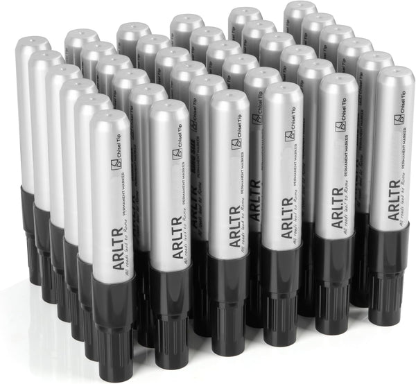 ARLTR Permanent Markers King Size (Black), Bulk of 36 Large Chisel Tip, Works