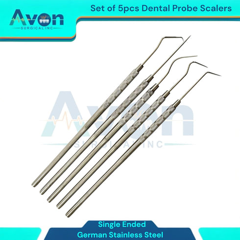 Avon Surgical 5pcs Dental Probe Scalers- Single-Ended | Oral Care Examination Explorer Picks | German Stainless Steel