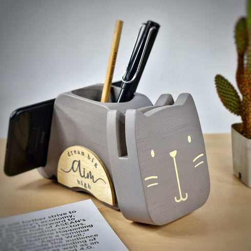 I'm Wood Multipurpose Eyeglass Phone Pen & Pencil Holder, Stationery Desk Organizer for Home Office Decor, "Dream Big