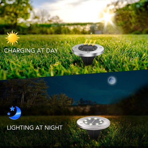 Aogist Solar Ground Lights, 8 LED In-Ground Outdoor Landscape Lighting for Lawn, Patio, Pathway, Yard, Deck (White, 4