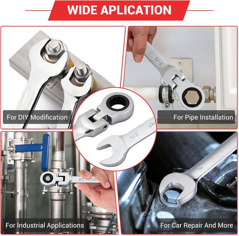 Pilida 1/2 Inch Ratcheting Combination Wrench, 12 Point SAE Flex Head Gear Wrench, 72 Teeth Chrome Vanadium Steel