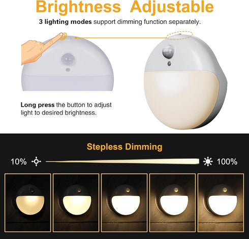 YUNLEX 4 Pack 2.6" Dimmable 3 Stair Lights Indoor, Small Stick on Lights, Motion Sensor Night Light, Light Modes