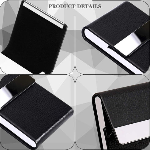 JuneLsy PU Leather Business Card Holder Case, Magnetic Shut Pocket Carrier for Men & Women, Pack of 2 (Black/Blue)