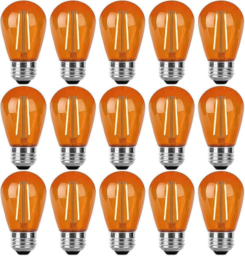 15 Pack S14 LED Orange Replacement Bulbs, 2W, E26 Base, Shatterproof Decorative for Outdoor Patio