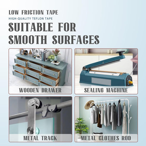 1 Roll Low Friction Tape, 1 Inch x 33 Feet, Squeak Resistant, Surface Protection Tape for Drawer, Cabinet, Furniture,