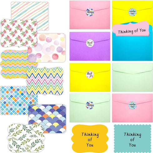 Fancy Land 40 Single Panel Blank Cards with Envelopes, Bright Pattern Watercolor Colorful Greeting Note Cards