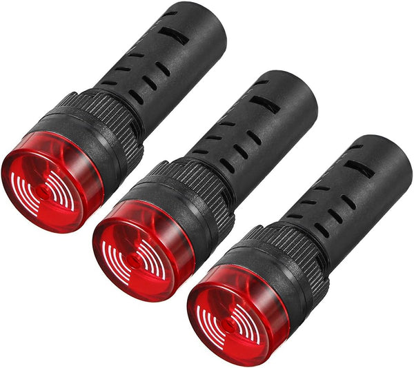 uxcell 3Pcs Red Indicator Light with Buzzer, AC/DC 24V, 16mm Panel Mount Flashing Alarm for HVAC, DIY Projects